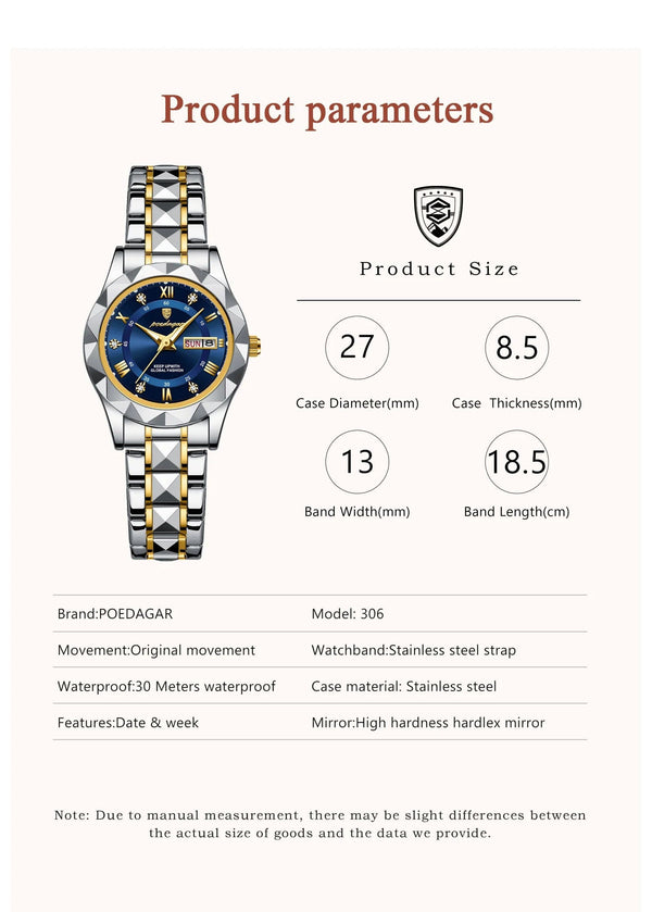Planet Gates Gold Gold POEDAGAR Luxury Ladies Dress Watch Luminous Waterproof Week Date Woman Wristwatch Stainless Steel Women Quartz Watches reloj+box