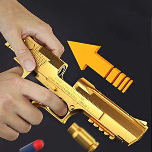 Planet Gates Gold Gun Shell Ejection Desert Eagle Toy Gun Airsoft Pistol Soft Foam Bullet Outdoor CS Weapon for Boys Girls Shooting Game Bitthday Gift