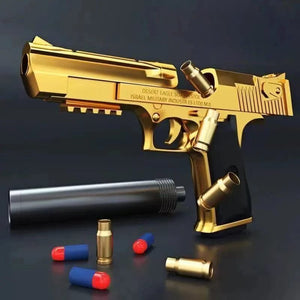 Planet Gates Gold Gun Shell Ejection Desert Eagle Toy Gun Airsoft Pistol Soft Foam Bullet Outdoor CS Weapon for Boys Girls Shooting Game Bitthday Gift