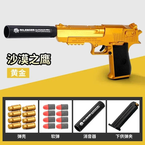 Planet Gates Gold Gun Shell Ejection Desert Eagle Toy Gun Airsoft Pistol Soft Foam Bullet Outdoor CS Weapon for Boys Girls Shooting Game Bitthday Gift
