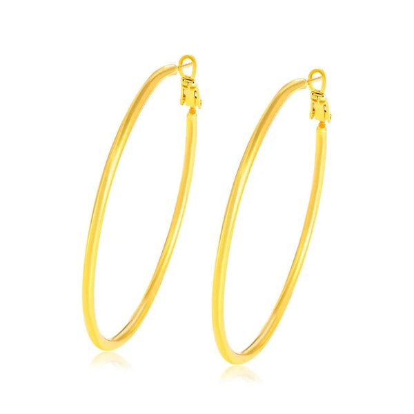 Planet Gates Gold Hoop Earrings 24K Yellow Gold Plated Round Big Circle Piercing Earring Set For Women 30/40/50/60mm Smooth Ear Cuff Jewelry