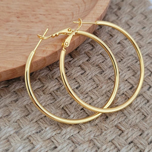 Planet Gates Gold Hoop Earrings 24K Yellow Gold Plated Round Big Circle Piercing Earring Set For Women 30/40/50/60mm Smooth Ear Cuff Jewelry