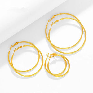 Planet Gates Gold Hoop Earrings 24K Yellow Gold Plated Round Big Circle Piercing Earring Set For Women 30/40/50/60mm Smooth Ear Cuff Jewelry