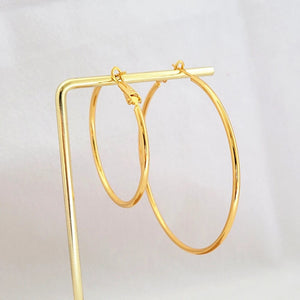 Planet Gates Gold Hoop Earrings 24K Yellow Gold Plated Round Big Circle Piercing Earring Set For Women 30/40/50/60mm Smooth Ear Cuff Jewelry