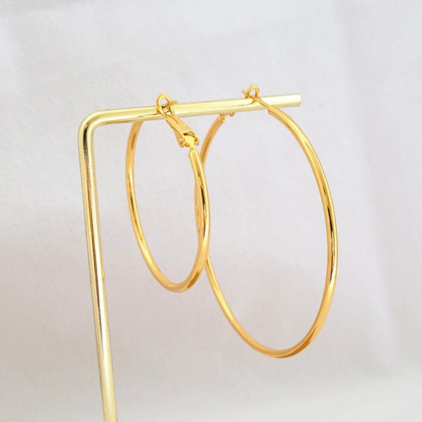 Planet Gates Gold Hoop Earrings 24K Yellow Gold Plated Round Big Circle Piercing Earring Set For Women 30/40/50/60mm Smooth Ear Cuff Jewelry
