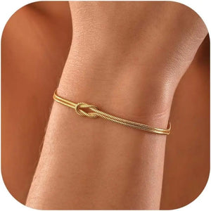 Planet Gates Gold Love Knot Bracelets for Women 14K Gold Plated Dainty Snake Chain Infinity Bracelet Adjustable Stainless Steel Jewelry Gifts