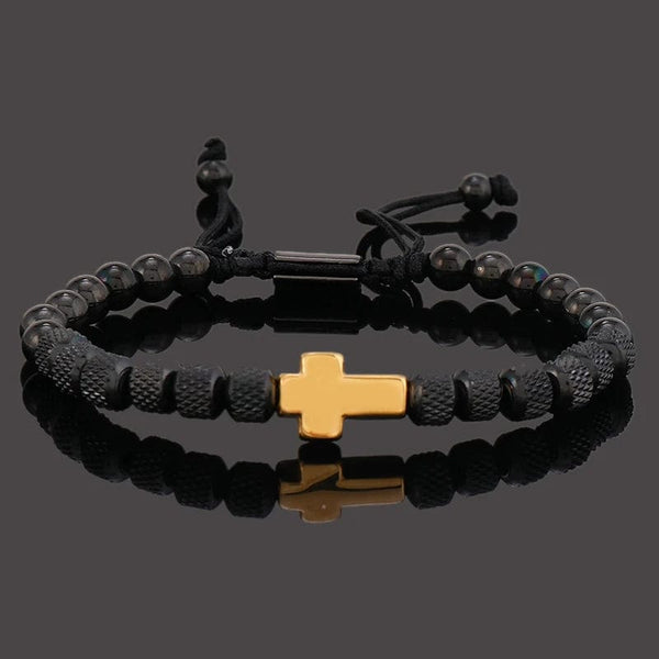 Planet Gates GOLD Luxury Stainless Steel Cross Charms Man Bracelet For Women Titanium Steel Beaded Jewelry Gift