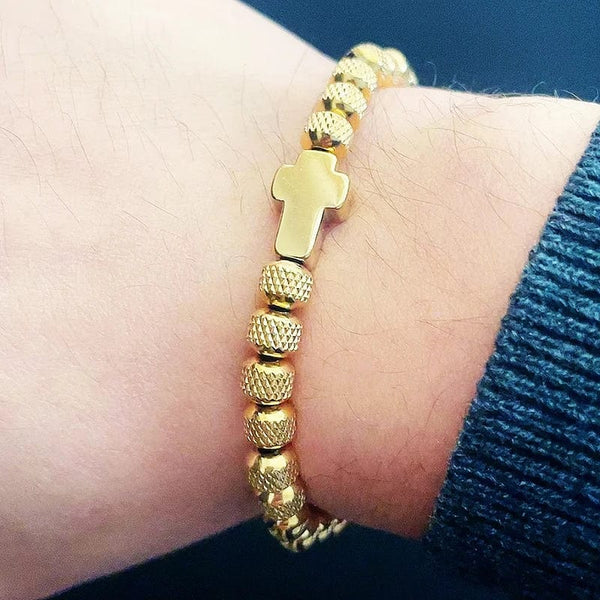 Planet Gates GOLD Luxury Stainless Steel Cross Charms Man Bracelet For Women Titanium Steel Beaded Jewelry Gift
