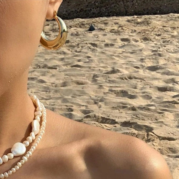 Planet Gates Gold / M - 28 X 24 mm New Style 2024 Wholesale Smooth Exquisite Big Circle Hoop Earrings for Women Girl Wedding Party Large Stainless Steel Jewelry