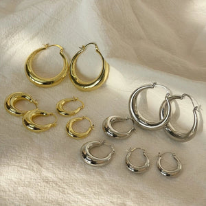 Planet Gates Gold / M - 28 X 24 mm New Style 2024 Wholesale Smooth Exquisite Big Circle Hoop Earrings for Women Girl Wedding Party Large Stainless Steel Jewelry