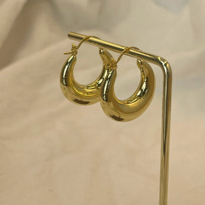 Planet Gates Gold / M - 28 X 24 mm New Style 2024 Wholesale Smooth Exquisite Big Circle Hoop Earrings for Women Girl Wedding Party Large Stainless Steel Jewelry