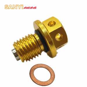 Planet Gates Gold M12x1.5 Magnetic Engine Oil Drain Plug and Washer Gasket For Honda CRF XR Z50 CR80 50cc 90/110/125/140/150CC Pit Dirt Bike