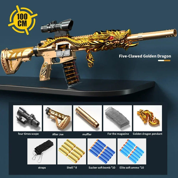 Planet Gates Gold M416 Shell Ejection Soft Bullet Toy Gun EVA Sniper Rifle Manual Loading Eat Chicken Weapon Boys Toy Gun CS Fighting Game Gift