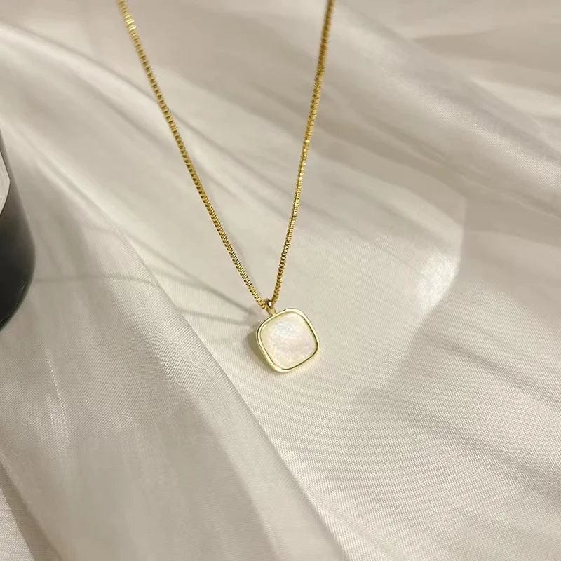 Planet Gates Gold New 925 Sterling Silver Square White Shell Necklace With Gold Geometric Shape Pendant Party Gift for Women's Fashion Jewelry