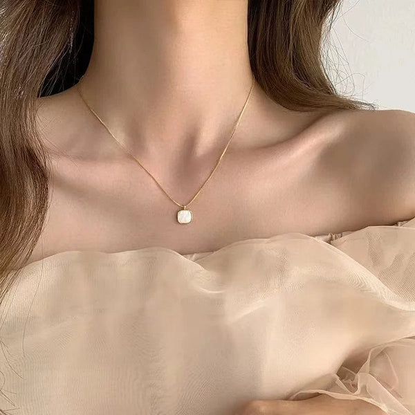 Planet Gates Gold New 925 Sterling Silver Square White Shell Necklace With Gold Geometric Shape Pendant Party Gift for Women's Fashion Jewelry