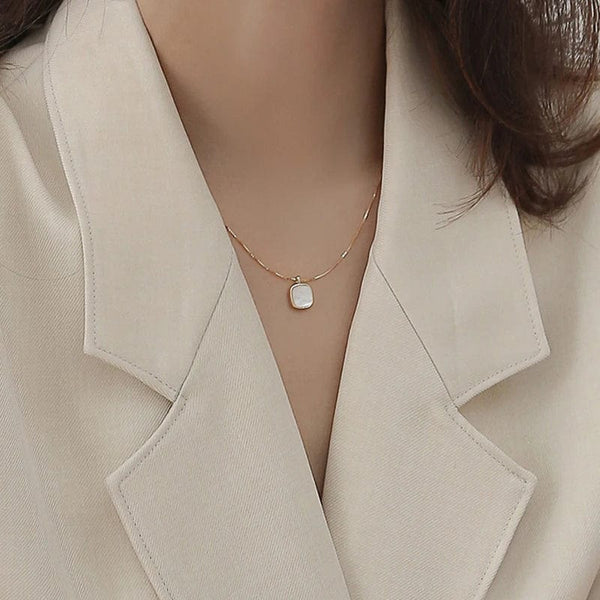 Planet Gates Gold New 925 Sterling Silver Square White Shell Necklace With Gold Geometric Shape Pendant Party Gift for Women's Fashion Jewelry