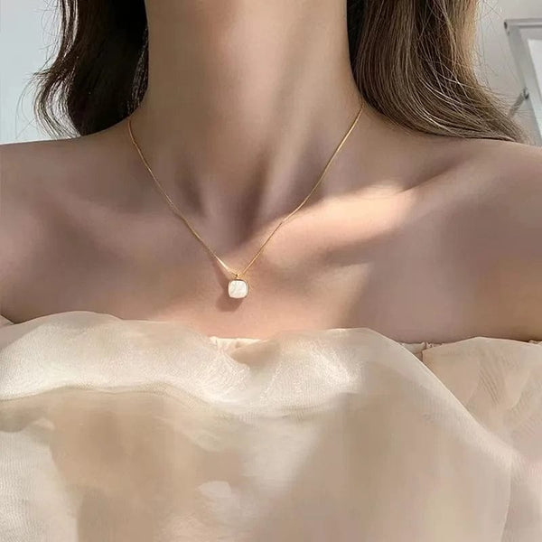 Planet Gates Gold New 925 Sterling Silver Square White Shell Necklace With Gold Geometric Shape Pendant Party Gift for Women's Fashion Jewelry