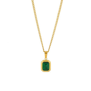 Planet Gates Gold OIMG 316L Stainless Steel Gold Plated Emerald Zirconia Geometric Square Pendant Necklace For Women Girls Temperament Jewelry