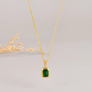 Planet Gates Gold OIMG 316L Stainless Steel Gold Plated Emerald Zirconia Geometric Square Pendant Necklace For Women Girls Temperament Jewelry