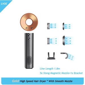 Planet Gates Gold One Nozzle / us Professional High Speed Hair Dryer Negative Ion 5 Attachment 1600W Constant Temperature Hair Care Fast Anion Electric Hair Dryer