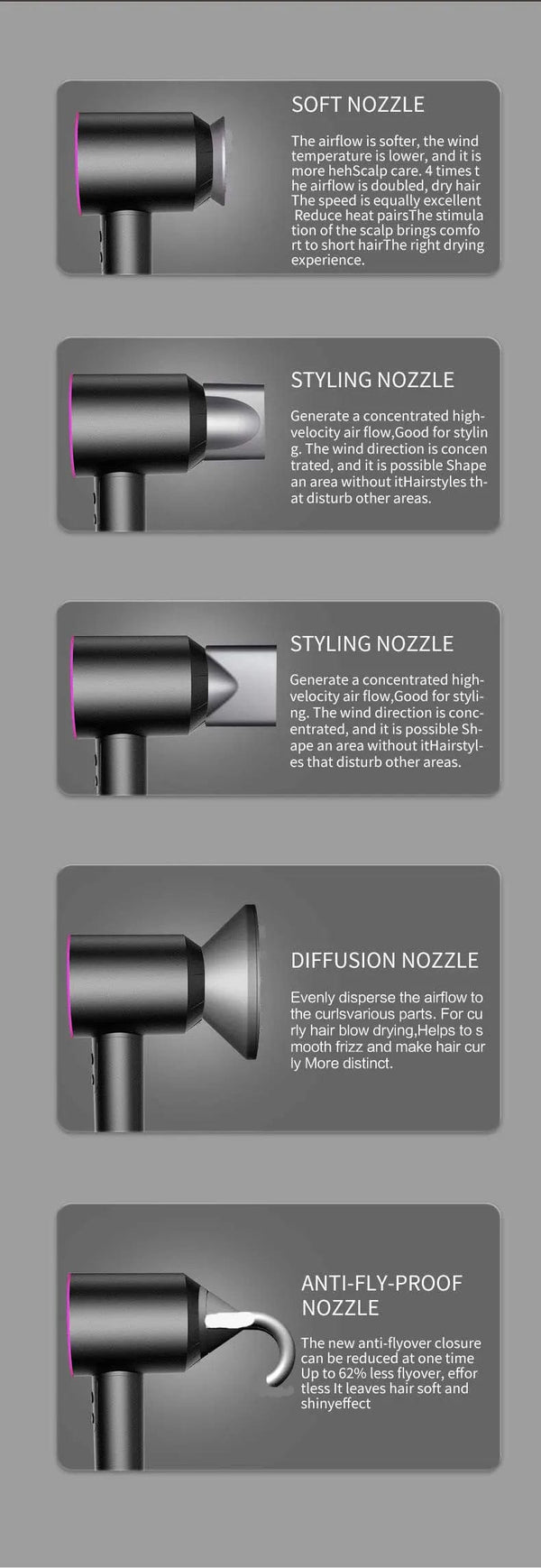 Planet Gates Gold One Nozzle / us Professional High Speed Hair Dryer Negative Ion 5 Attachment 1600W Constant Temperature Hair Care Fast Anion Electric Hair Dryer