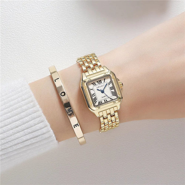 Planet Gates gold or bracelet Women's Fashion Square Watches Gold Alloy Strap 2024 Luxury Ladies Quartz Wristwatches Qualities Female Roman Scale Clock