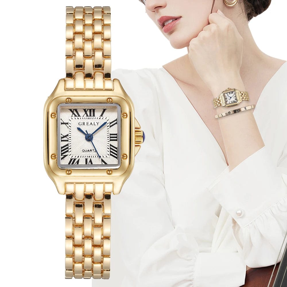 Planet Gates gold or bracelet Women's Fashion Square Watches Gold Alloy Strap 2024 Luxury Ladies Quartz Wristwatches Qualities Female Roman Scale Clock