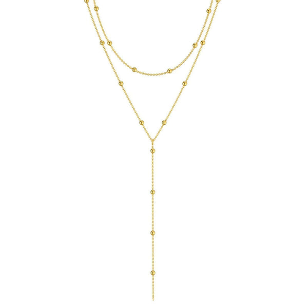 Planet Gates Gold Plated Lariat Necklace for Women, Double Laryered Long Chain Drop Pendant Choker Necklaces Fashion Gifts