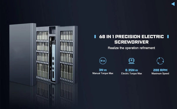 Planet Gates Gold Precision Electric Screwdriver Set 68 in 1 Cordless 64 S2 Precision Drill Bits 5 Torque Settings LED Hand Repair Tool Kit