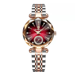 Planet Gates Gold Red L POEDAGAR Luxury Woman Wristwatch Elegant Waterproof Stainless Steel Watch for Ladies Dress Diamond Quartz Women's Watches Reloj