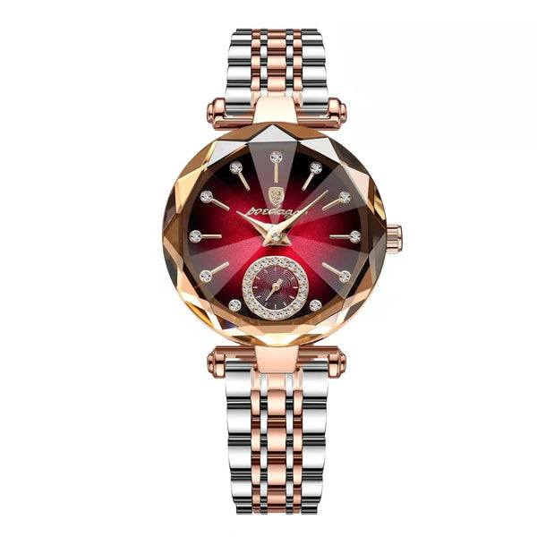Planet Gates Gold Red L POEDAGAR Luxury Woman Wristwatch Elegant Waterproof Stainless Steel Watch for Ladies Dress Diamond Quartz Women's Watches Reloj