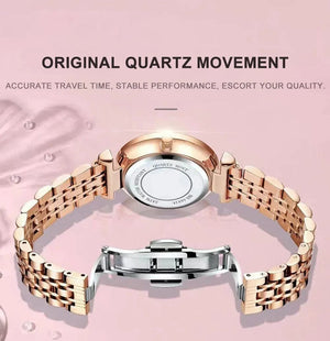 Planet Gates Gold Red L POEDAGAR Luxury Woman Wristwatch Elegant Waterproof Stainless Steel Watch for Ladies Dress Diamond Quartz Women's Watches Reloj