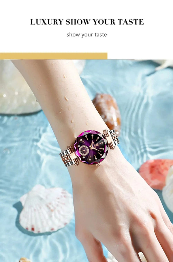 Planet Gates Gold Red L POEDAGAR Luxury Woman Wristwatch Elegant Waterproof Stainless Steel Watch for Ladies Dress Diamond Quartz Women's Watches Reloj