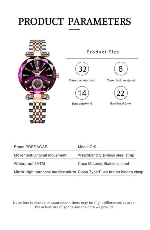 Planet Gates Gold Red L POEDAGAR Luxury Woman Wristwatch Elegant Waterproof Stainless Steel Watch for Ladies Dress Diamond Quartz Women's Watches Reloj