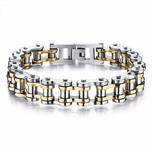 Planet Gates Gold Stainless Steel Biker Chain Bracelet Mens Bracelet Link Chain Motorcycle Bicycle Style Bracelets Fashion Punk Bangles Jewelry