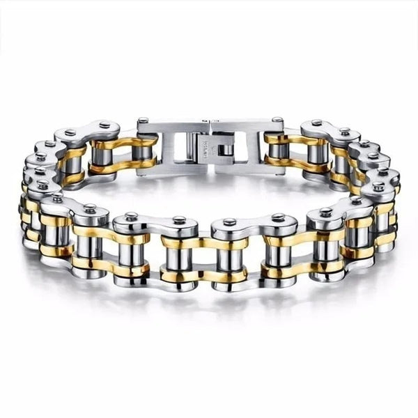 Planet Gates Gold Stainless Steel Biker Chain Bracelet Mens Bracelet Link Chain Motorcycle Bicycle Style Bracelets Fashion Punk Bangles Jewelry