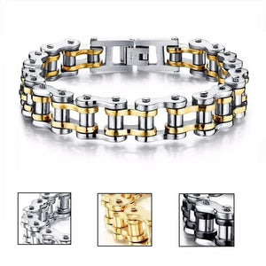 Planet Gates Gold Stainless Steel Biker Chain Bracelet Mens Bracelet Link Chain Motorcycle Bicycle Style Bracelets Fashion Punk Bangles Jewelry