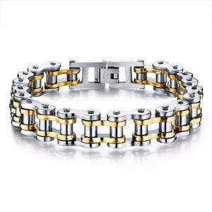 Planet Gates Gold Stainless Steel Biker Chain Bracelet Mens Bracelet Link Chain Motorcycle Bicycle Style Bracelets Fashion Punk Bangles Jewelry