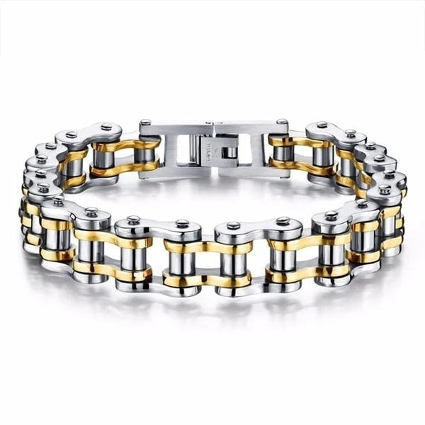 Planet Gates Gold Stainless Steel Biker Chain Bracelet Mens Bracelet Link Chain Motorcycle Bicycle Style Bracelets Fashion Punk Bangles Jewelry