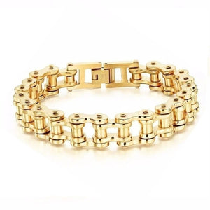 Planet Gates Gold Stainless Steel Biker Chain Bracelet Mens Bracelet Link Chain Motorcycle Bicycle Style Bracelets Fashion Punk Bangles Jewelry