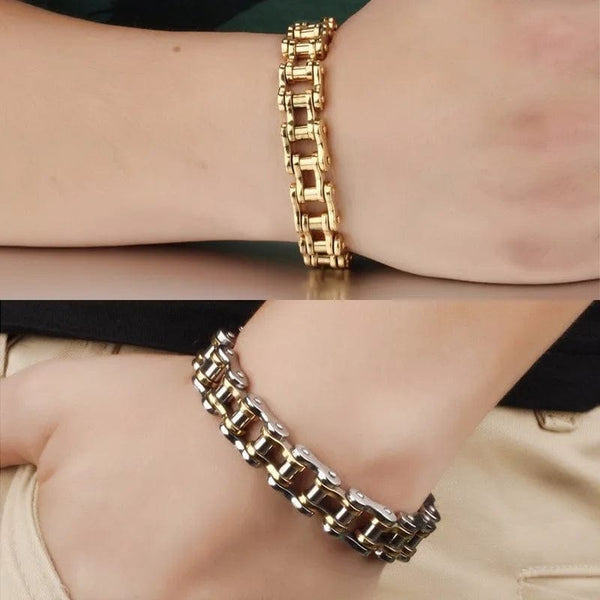 Planet Gates Gold Stainless Steel Biker Chain Bracelet Mens Bracelet Link Chain Motorcycle Bicycle Style Bracelets Fashion Punk Bangles Jewelry