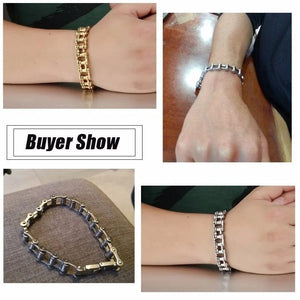 Planet Gates Gold Stainless Steel Biker Chain Bracelet Mens Bracelet Link Chain Motorcycle Bicycle Style Bracelets Fashion Punk Bangles Jewelry