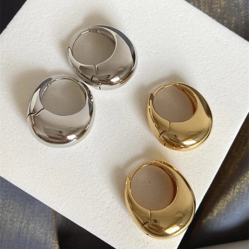 Planet Gates Gold Stainless Steel Smooth Metal Chunky Hoop Earrings For Women Girls Fashion Round Circle Hoops Statement Earrings Punk Jewelry