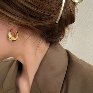Planet Gates Gold Stainless Steel Smooth Metal Chunky Hoop Earrings For Women Girls Fashion Round Circle Hoops Statement Earrings Punk Jewelry