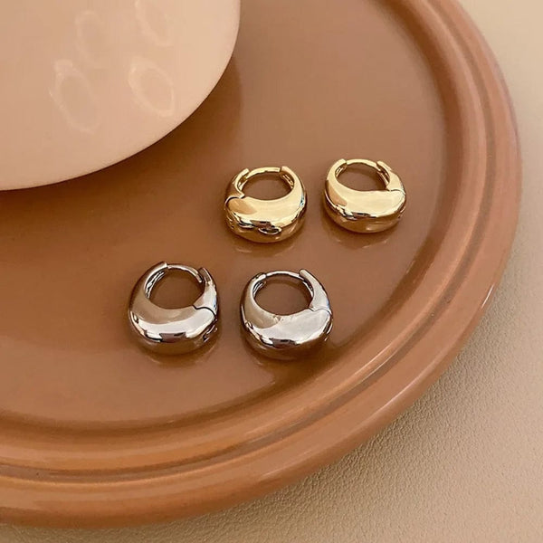 Planet Gates Gold Stainless Steel Smooth Metal Chunky Hoop Earrings For Women Girls Fashion Round Circle Hoops Statement Earrings Punk Jewelry