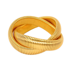 Planet Gates Gold Two laps Stainless Steel Two Three Laps Winding Stretch Elastic Bracelet for Women Gold Plating Kpop Gift