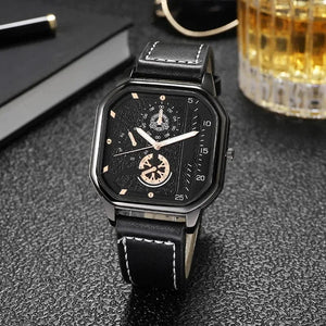 Planet Gates Gold-white-1 Men Quartz Watches Alloy Dial Business Men Watch PU Leather Strap Big Dial Square Sports Watch Cool Black Wristwatch for Man