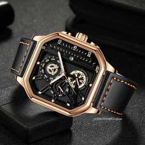 Planet Gates Gold-white-1 Men Quartz Watches Alloy Dial Business Men Watch PU Leather Strap Big Dial Square Sports Watch Cool Black Wristwatch for Man