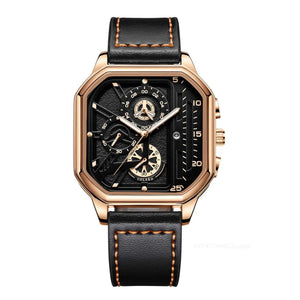 Planet Gates Gold-white-1 Men Quartz Watches Alloy Dial Business Men Watch PU Leather Strap Big Dial Square Sports Watch Cool Black Wristwatch for Man