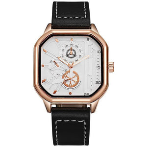 Planet Gates Gold-white-1 Men Quartz Watches Alloy Dial Business Men Watch PU Leather Strap Big Dial Square Sports Watch Cool Black Wristwatch for Man